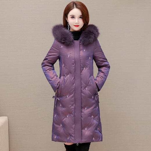 修身时尚，中长款大码羽绒服冬款长袖连帽狐狸毛领保暖羽绒服QYM-KSY-RY2173-L 商品图0