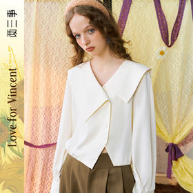 两三事梵高文艺慢灵魂不对称刺绣海军领长袖衬衫女