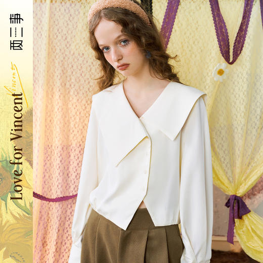 两三事梵高文艺慢灵魂不对称刺绣海军领长袖衬衫女 商品图0