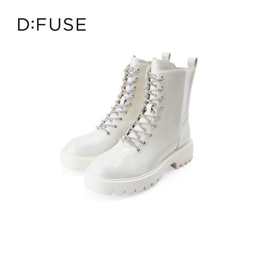Dfuse迪芙斯冬季新款油皮厚底短靴闪钻系带马丁靴DF34116051 商品图2