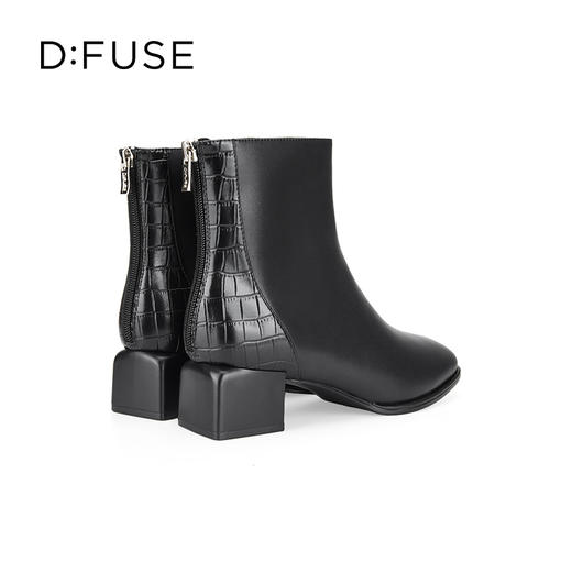Dfuse迪芙斯冬季新款方头拉链粗跟拼接简约短靴女DF34116160 商品图6