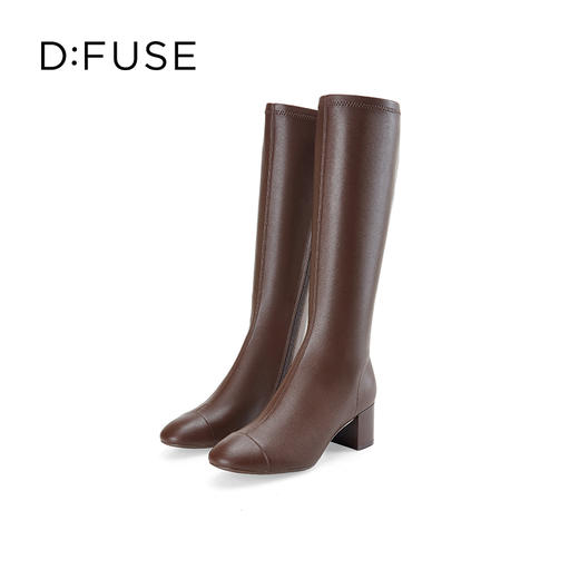 Dfuse迪芙斯冬季新款方头简约粗跟及膝靴瘦瘦长靴DF34117019 商品图2