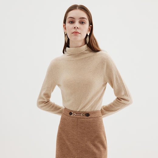 EITIE爱特爱冬季新款100%山羊绒舒适保暖高领套头纯色显瘦针织衫7201906 商品图2