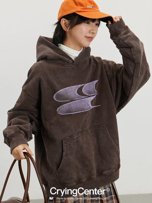 CryingCenter秋冬新款裂纹logo做旧水洗炒色连帽卫衣基础潮牌上衣 商品图1