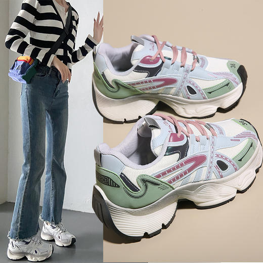 「三款配色！韩版老爹鞋」新款女2023秋季学生运动跑步厚底休闲鞋 商品图0