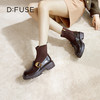 Dfuse迪芙斯冬新款牛皮减龄圆头厚底短靴弹力袜靴DF34116003 商品缩略图8