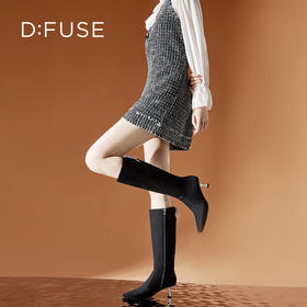Dfuse迪芙斯冬季款优雅闪钻蝴蝶结细高跟及膝靴长靴DF34117058
