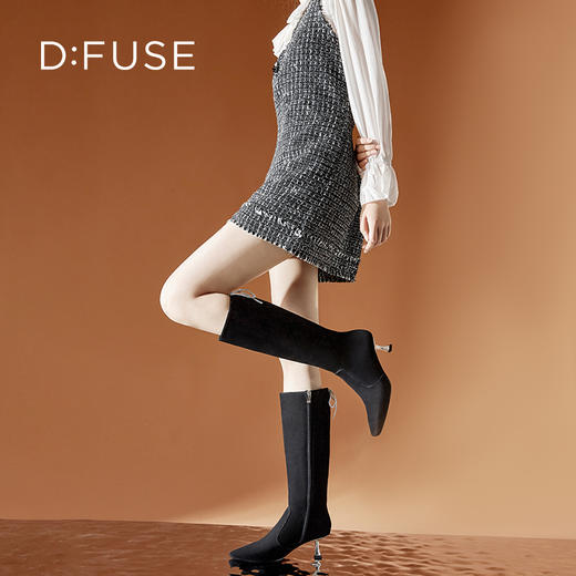 Dfuse迪芙斯冬季款优雅闪钻蝴蝶结细高跟及膝靴长靴DF34117058 商品图0