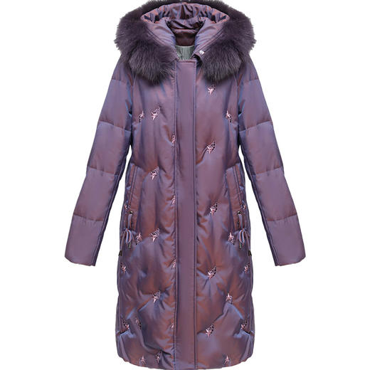 修身时尚，中长款大码羽绒服冬款长袖连帽狐狸毛领保暖羽绒服QYM-KSY-RY2173-L 商品图4