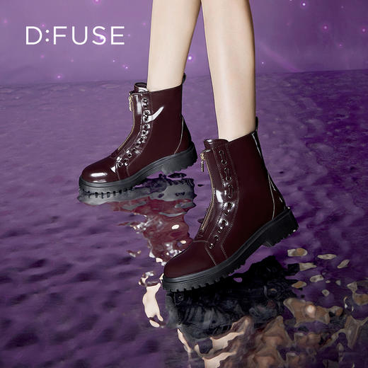 Dfuse迪芙斯冬季新款牛皮圆头拉链马丁靴厚底短靴DF34116111 商品图1