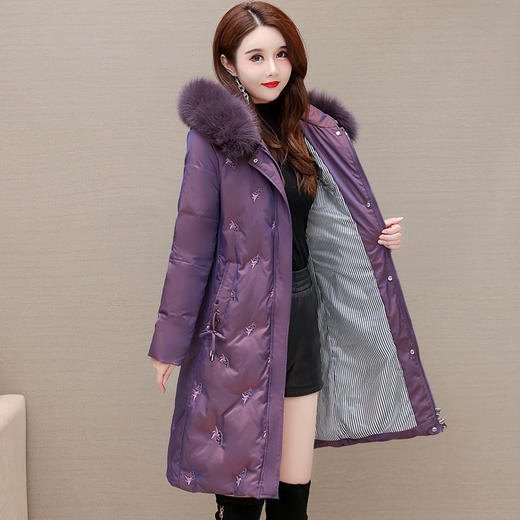 修身时尚，中长款大码羽绒服冬款长袖连帽狐狸毛领保暖羽绒服QYM-KSY-RY2173-L 商品图2