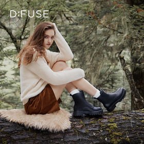 Dfuse迪芙斯冬季新款牛皮厚底前拉链鬼帝靴短靴女DF34116002