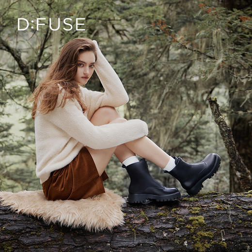 Dfuse迪芙斯冬季新款牛皮厚底前拉链鬼帝靴短靴女DF34116002 商品图0