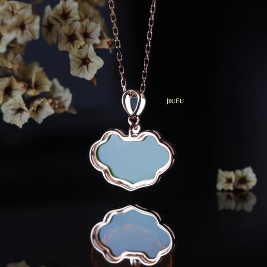 18K玫瑰金和田玉（碧玉）镶钻吊坠--称心如意/水滴2*3.5mm、如意7*12mm/菠菜绿 商品图2