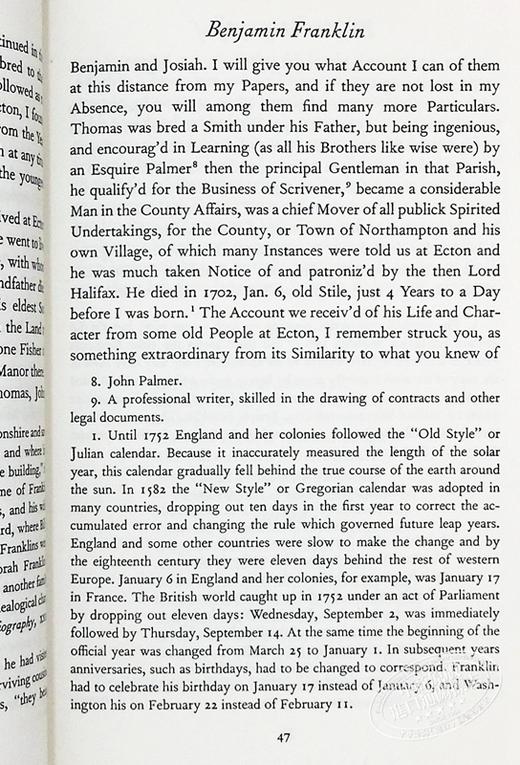 预售 【中商原版】本杰明 富兰克林的自传 根据原始手稿 附有注释 英文原版 The Autobiography of Benjamin Franklin 商品图7