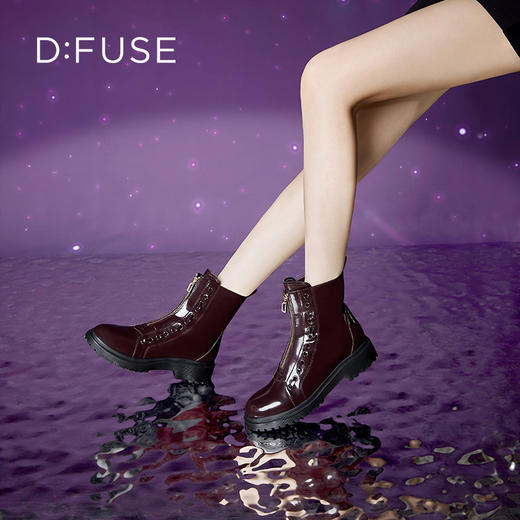 Dfuse迪芙斯冬季新款牛皮圆头拉链马丁靴厚底短靴DF34116111 商品图2