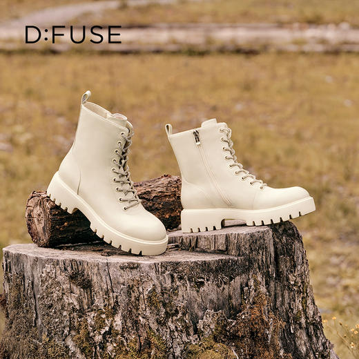 Dfuse迪芙斯冬季新款油皮厚底短靴闪钻系带马丁靴DF34116051 商品图11