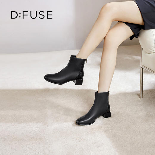Dfuse迪芙斯冬季新款方头拉链粗跟拼接简约短靴女DF34116160 商品图8