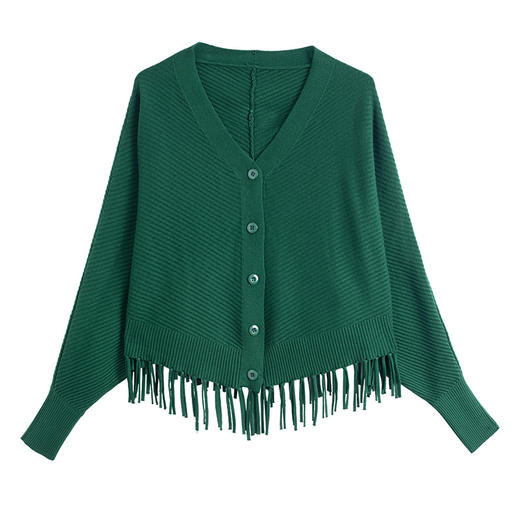 蝙蝠袖流苏针织开衫外套，小个子外搭春秋新款宽松毛衣外套潮CC-10-3332 商品图4