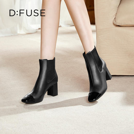 Dfuse迪芙斯冬季新款方头小香风切尔西靴粗跟短靴DF34116014 商品图1