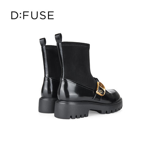 Dfuse迪芙斯冬新款牛皮减龄圆头厚底短靴弹力袜靴DF34116003 商品图6
