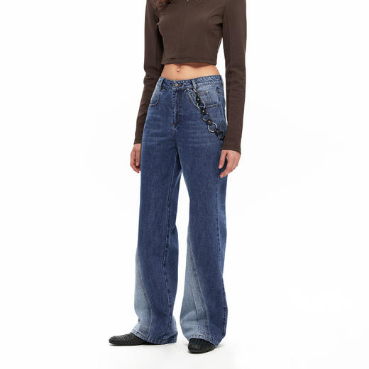 NUTH “斜向渐变”｜蓝色渐变牛仔裤倾斜切割拼接设计微喇长裤 商品图3