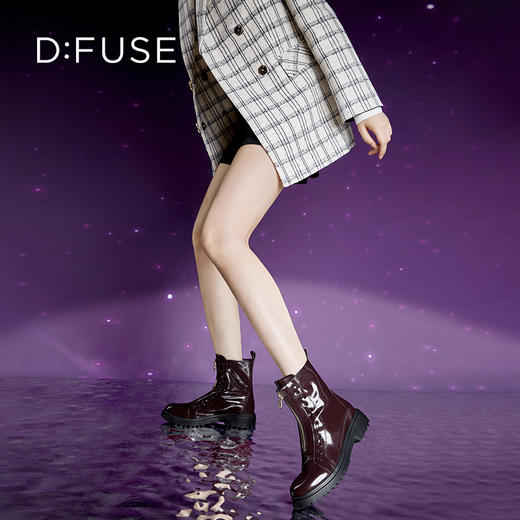 Dfuse迪芙斯冬季新款牛皮圆头拉链马丁靴厚底短靴DF34116111 商品图3