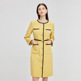 NG838斯尔丽2023秋季新款撞色编织织带小香风感连衣裙