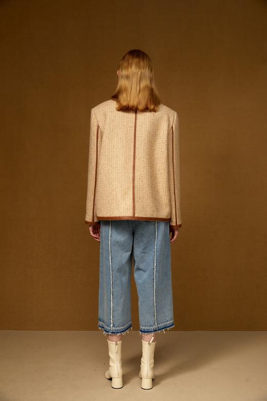 拼接皮边粗花呢外套 商品图3