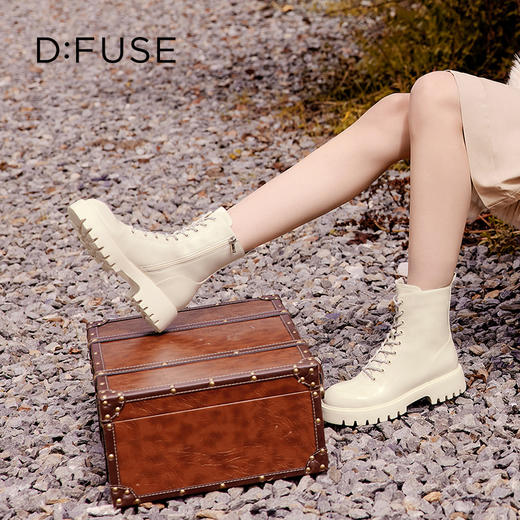 Dfuse迪芙斯冬季新款油皮厚底短靴闪钻系带马丁靴DF34116051 商品图8