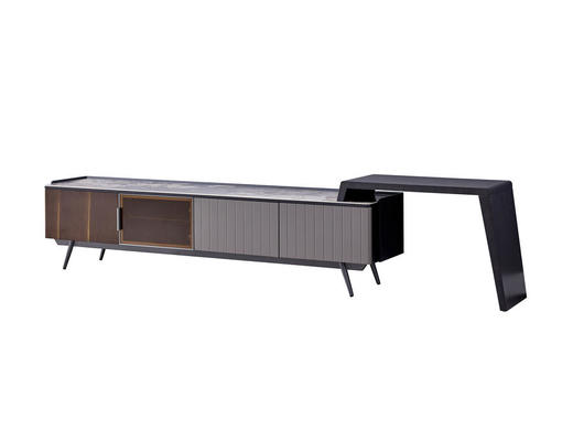 栖居简电视柜板木+钢架+玻璃+亮光岩板[免费送装，偏远地区除外] 商品图1