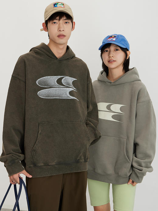 CryingCenter秋冬新款裂纹logo做旧水洗炒色连帽卫衣基础潮牌上衣 商品图3