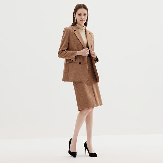 EITIE爱特爱冬季新款经典格纹翻领西装外套女7203904 商品图1