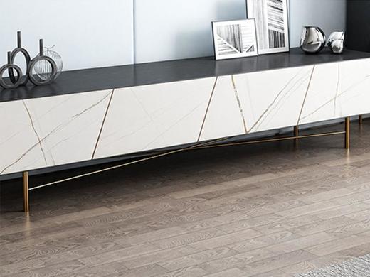 欧瑞驰简约轻者 电视柜板材+木纹皮+不锈钢镀金脚岩板[免费送装，偏远地区除外] 商品图2