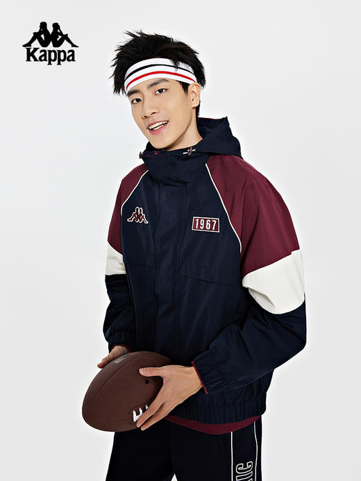 Kappa卡帕复古运动防风衣2023新款男撞色休闲外套连帽开衫长袖K0D72FJ01 商品图2