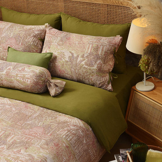 椰林绿意四件套全棉纯棉床单被罩枕头床品轻奢高级感 商品图1
