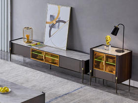 栖居简电视柜板木+钢架+玻璃+灯具+亮光岩板[免费送装，偏远地区除外]