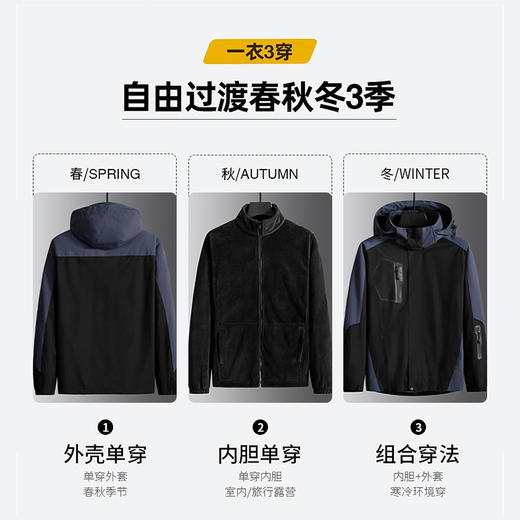 【新款DNY】大依优型大码三合一户外衣两件套外套可脱卸帽冲锋衣男宽松加肥加大码上衣夹克 商品图3