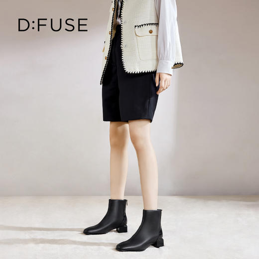 Dfuse迪芙斯冬季新款方头拉链粗跟拼接简约短靴女DF34116160 商品图7