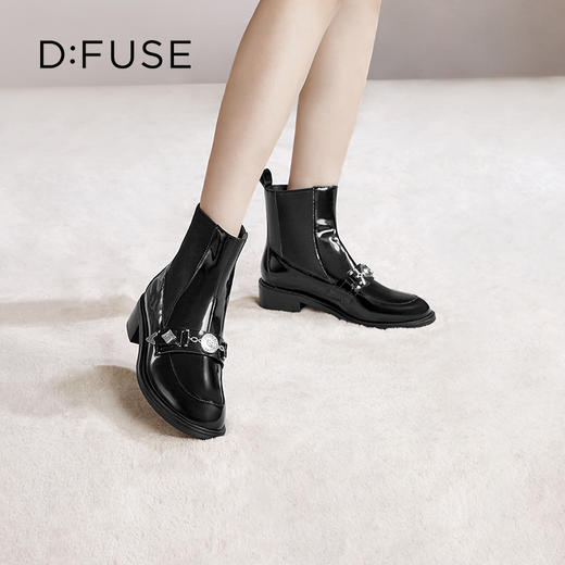 Dfuse迪芙斯冬季新款圆头短靴哥特风切尔西靴女DF34116009 商品图0