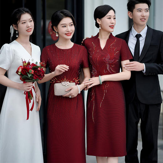 MLY秋季过膝中长喜婆婆婚宴装结婚礼服钉珠连衣裙 商品图2