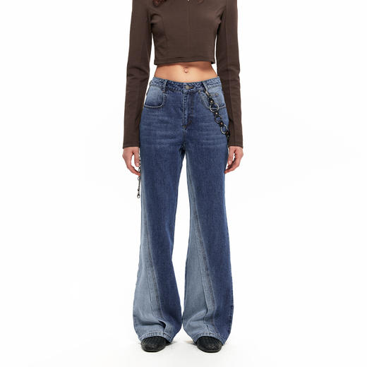 NUTH “斜向渐变”｜蓝色渐变牛仔裤倾斜切割拼接设计微喇长裤 商品图0