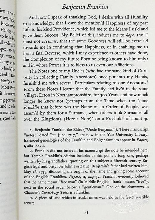 预售 【中商原版】本杰明 富兰克林的自传 根据原始手稿 附有注释 英文原版 The Autobiography of Benjamin Franklin 商品图6
