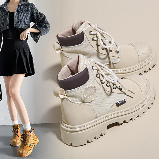 「三色可选！复古马丁靴」女靴2023秋季新款帆布靴 登山靴系带休闲街拍女鞋 商品图0
