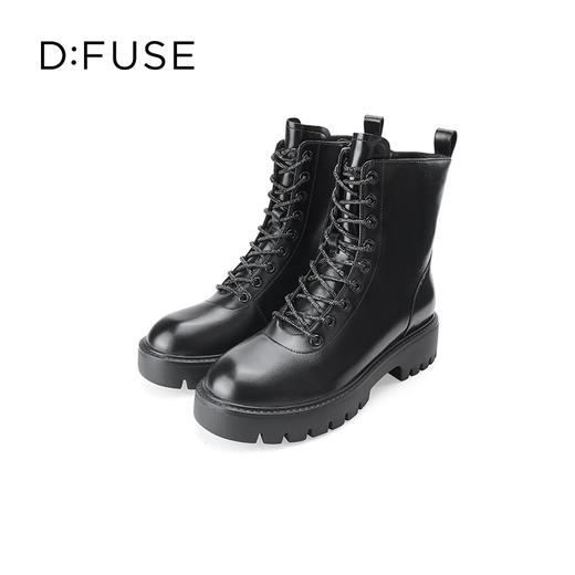 Dfuse迪芙斯冬季新款油皮厚底短靴闪钻系带马丁靴DF34116051 商品图5