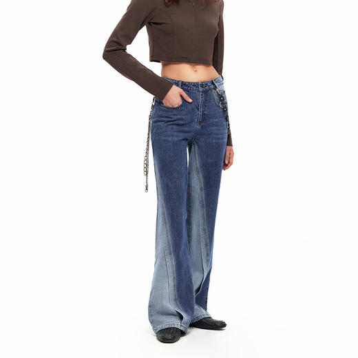 NUTH “斜向渐变”｜蓝色渐变牛仔裤倾斜切割拼接设计微喇长裤 商品图1