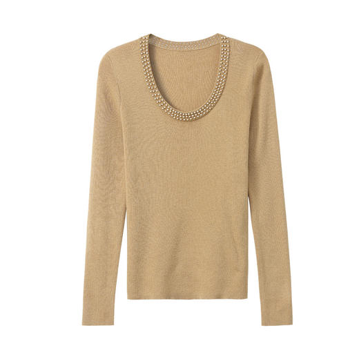 修身显瘦，低圆领钉珠针织薄羊毛女秋冬内搭上衣流行漂亮毛衣打底衫CC-SY-8535 商品图4