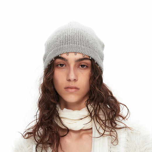 NUTH “跳跃的银丝”｜亮光钉珠装饰冷帽针织毛线帽女 商品图1