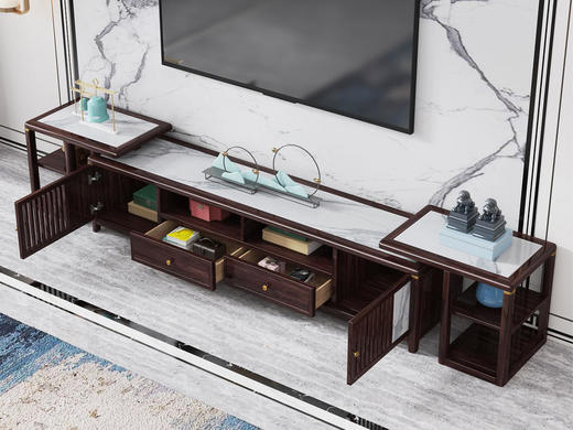 悠然新中式电视柜边架胡桃木+岩板[免费送装，偏远地区除外] 商品图1