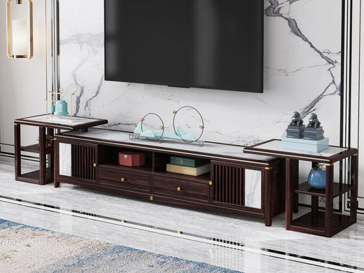 悠然新中式电视柜边架胡桃木+岩板[免费送装，偏远地区除外] 商品图2